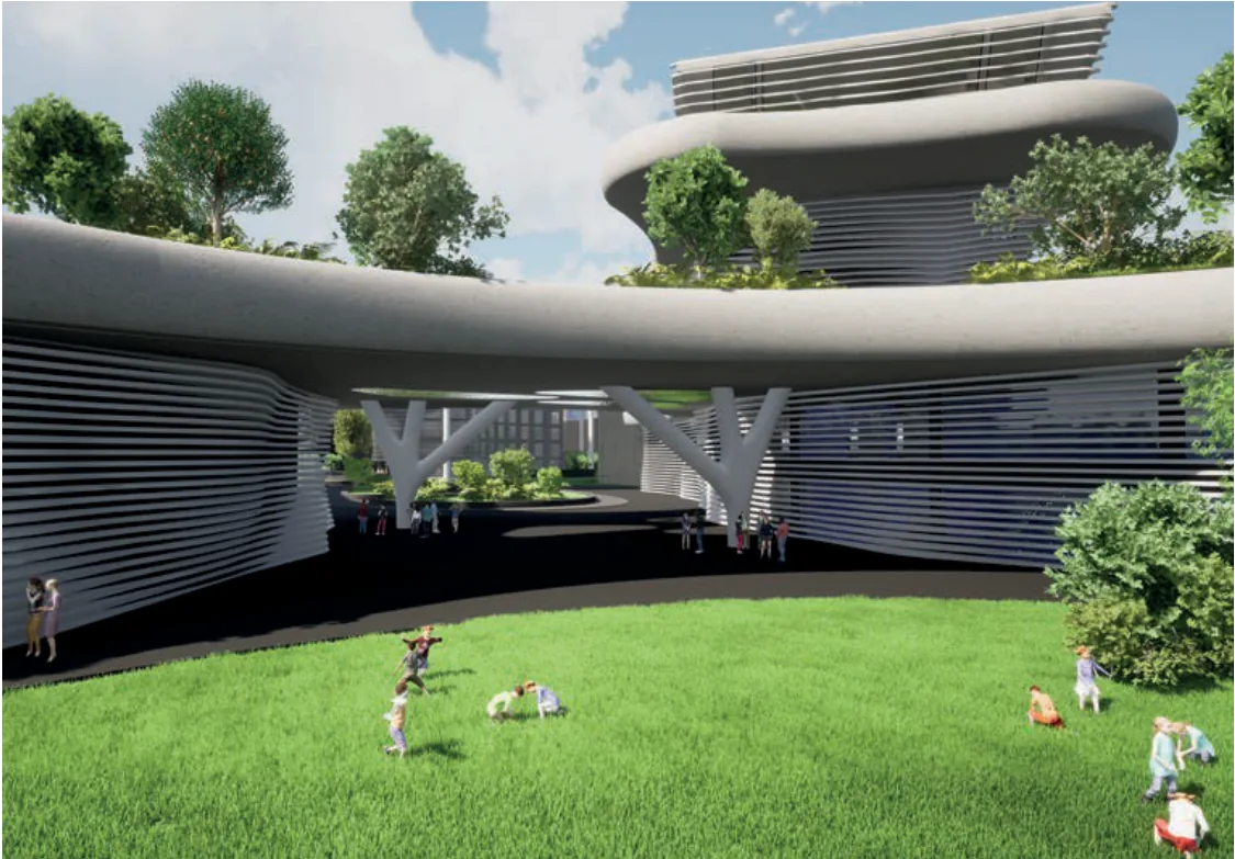 Tree-shaped columns in the green areas
