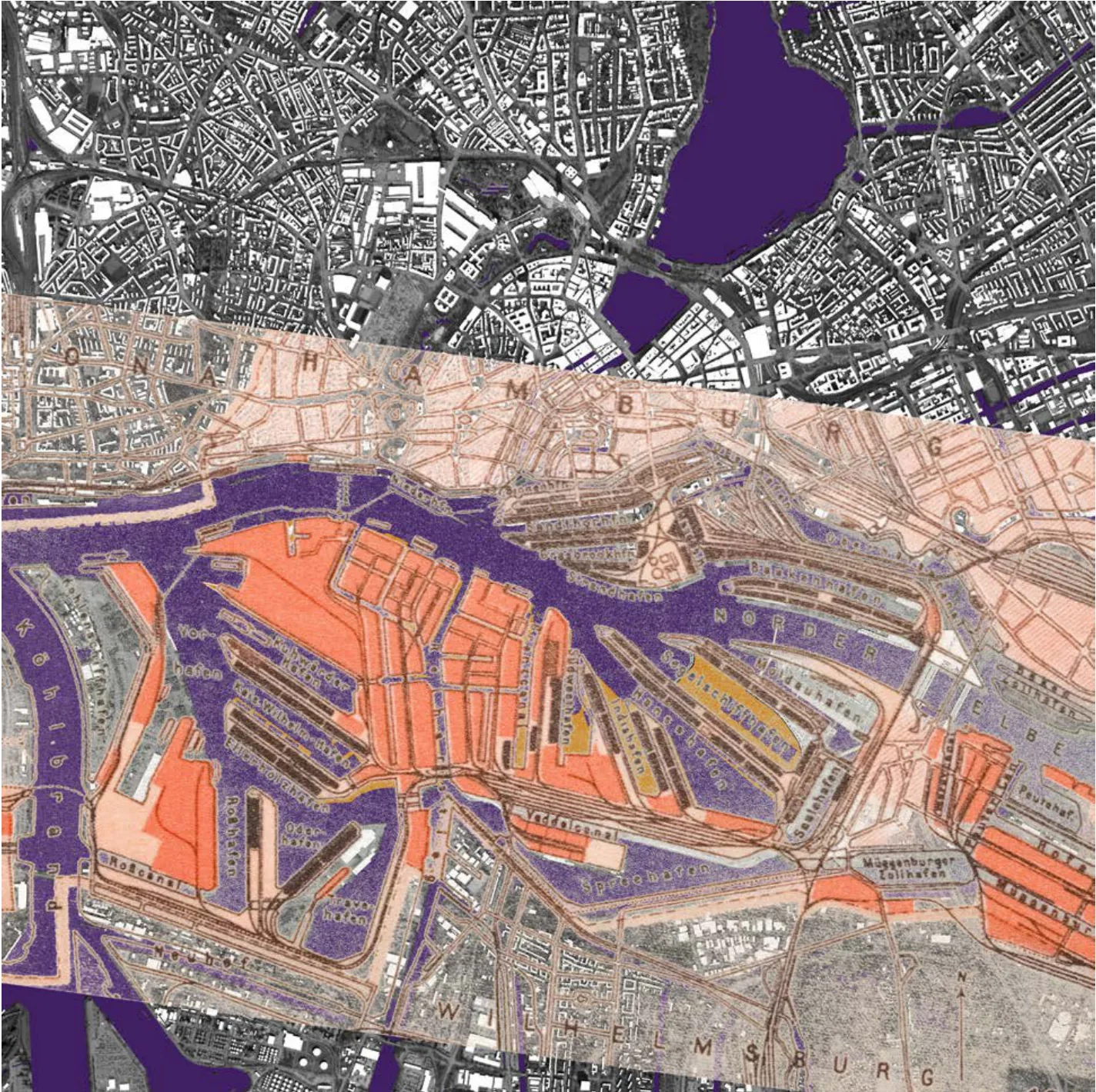 La cartografia del 1905 sovrapposta alla configurazione logistica attuale